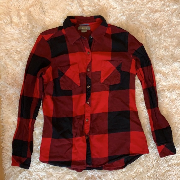 Red and Black Buffalo Plaid Button Front Top - Picture 2 of 5